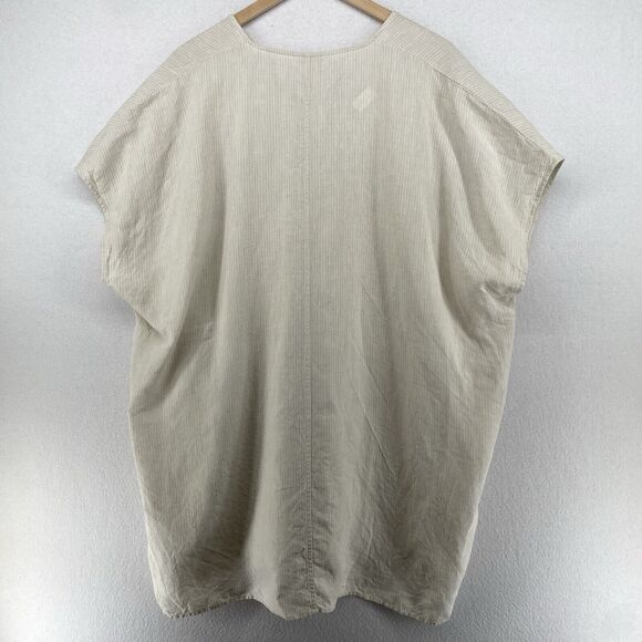 EILEEN FISHER Tunic Top S Linen Striped V-neck Kaftan Cover Up Beige - Picture 7 of 10